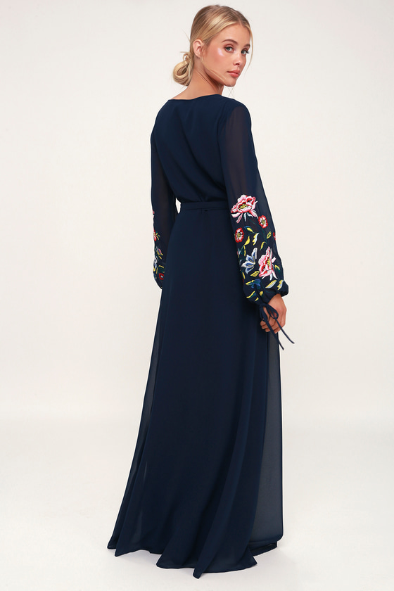 navy blue embroidered dress