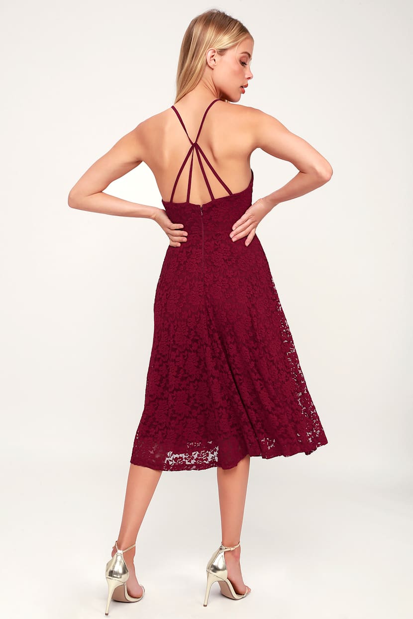 lulus burgundy lace dress Lovely - Dress - Midi Dress - Strappy Dress Burgundy maxi size:XS/UK8 Main Fabric Content:95% NYLON Beach Red Matron Of consider sizing up for