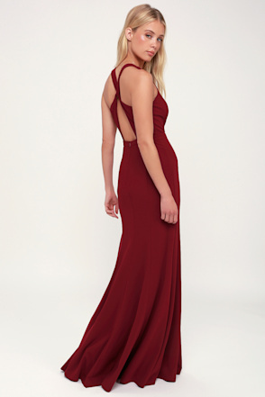 Always Be in Love Wine Red Twist-Back Maxi Dress