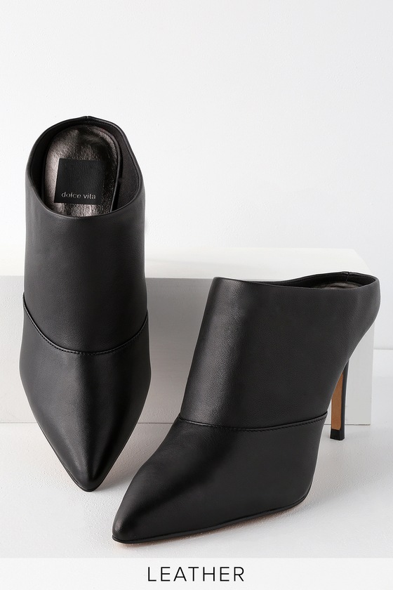 black leather mule heels