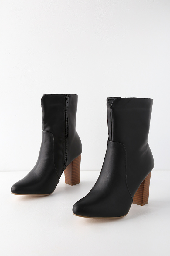 Dolores Black High Heel Mid-Calf Boots 3