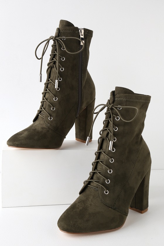 olive green flat booties