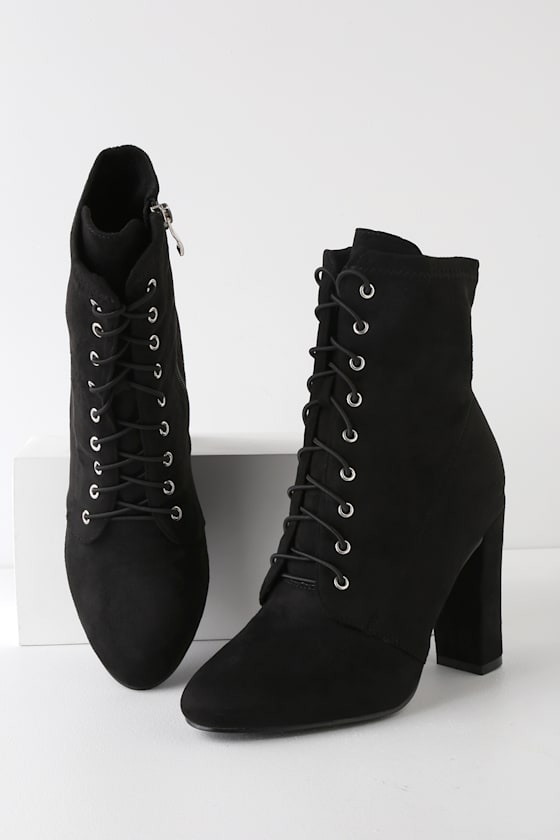 Soraka Black Suede Lace-Up Mid-Calf Booties 3