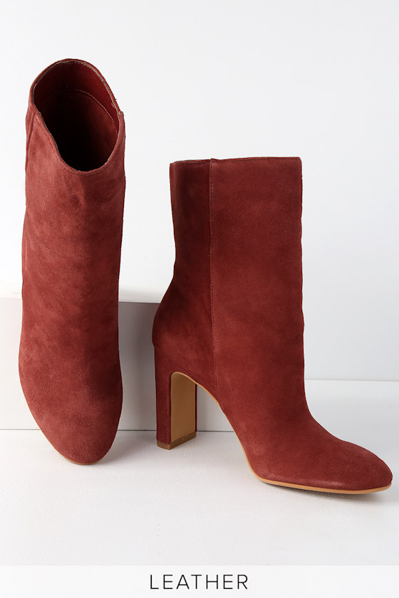 Chase Cinnamon Red Suede Leather Mid-Calf Booties 4