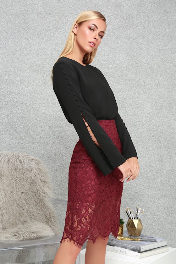 Pineapple Love Burgundy Knit Midi Skirt main image 0