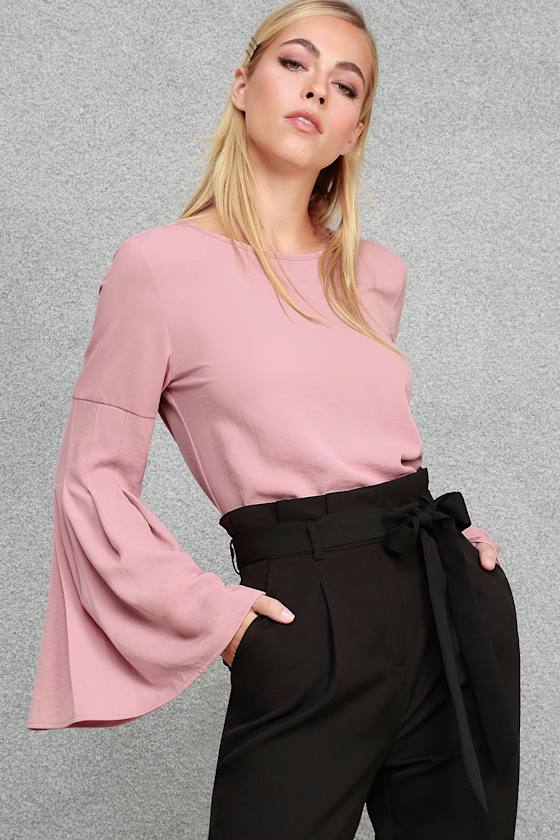 Boardroom Belle Mauve Pink Bell Sleeve Top 5