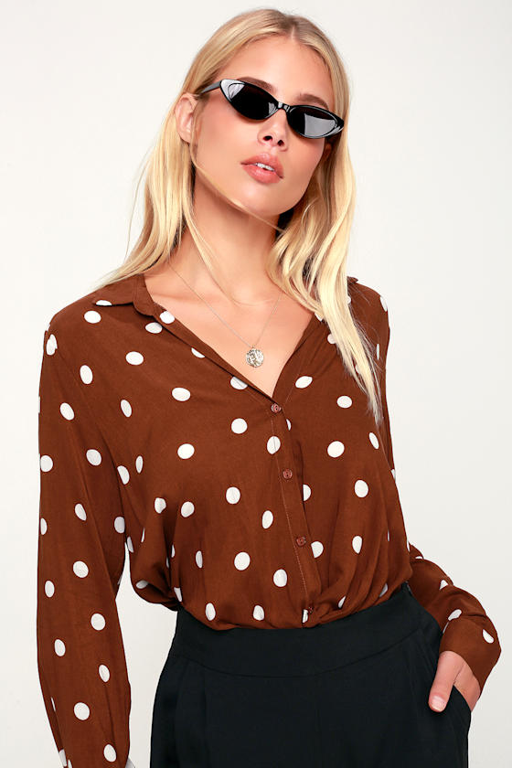Jayda Brown Polka Dot Long Sleeve Top 3