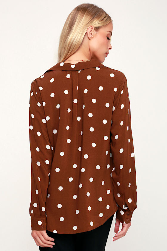 Jayda Brown Polka Dot Long Sleeve Top 1