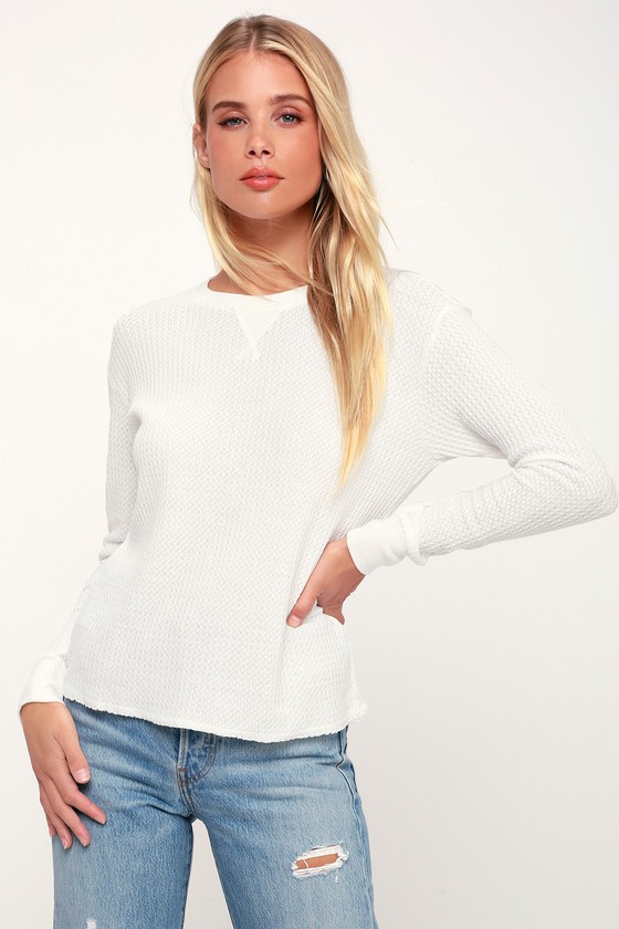 womens white long sleeve thermal top