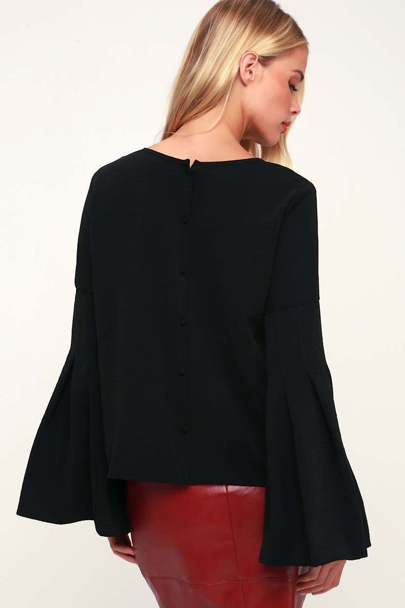 bell sleeve black blouse