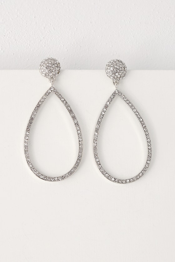 Clear Rhinestone Earrings Teardrop Rhinestone Earrings Sparkly White Earrings Rhinestone Dangle Earrings