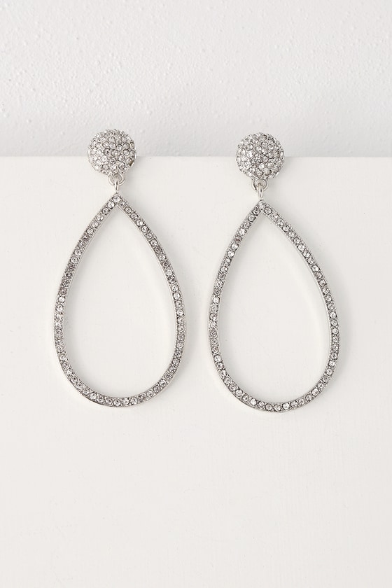 Lulus Glow For You Silver Teardrop Rhinestone Earrings