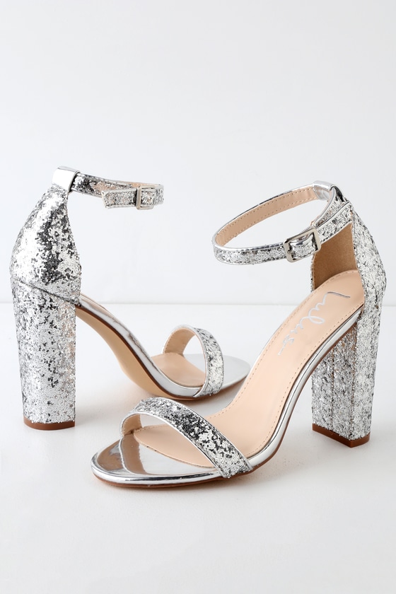 Stunning Glitter Heels - Silver Heels - Ankle Strap Heels