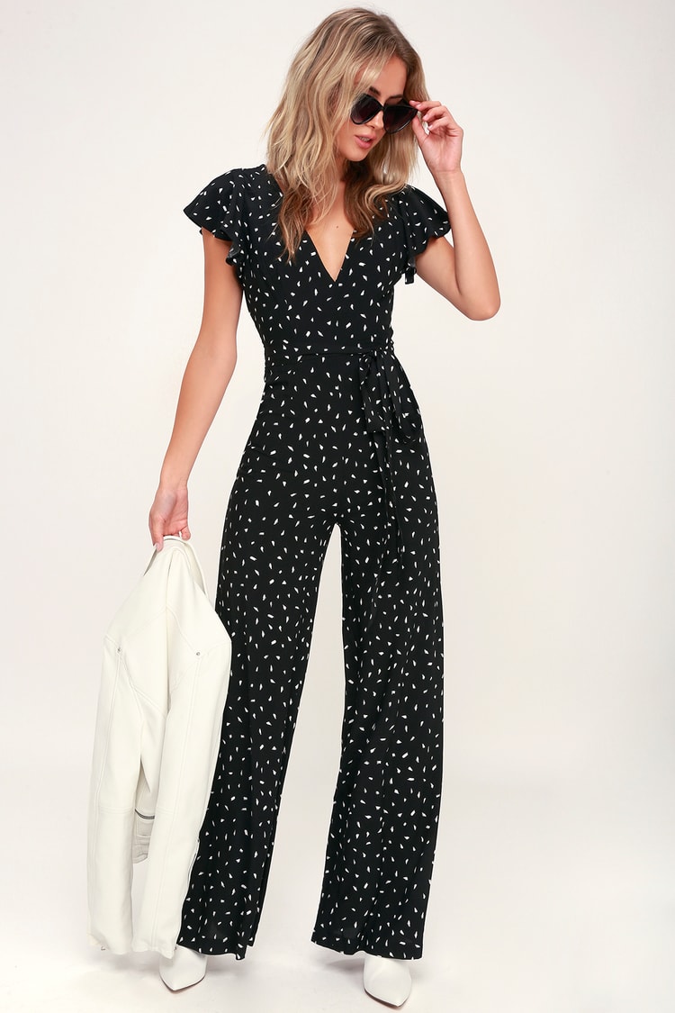 Chic Black And White Print Jumpsuit Print Backless Jumpsuit Lulus