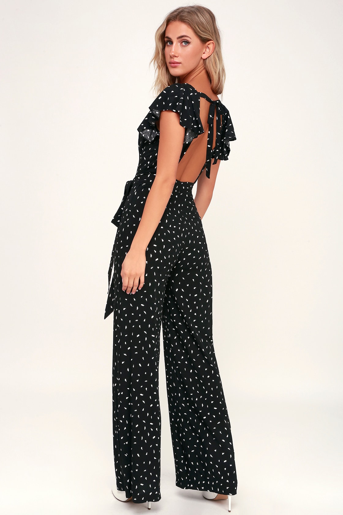 Black and White Polka Dot Jumpsuit for Wedding Guest and Summer or Fall Wedding