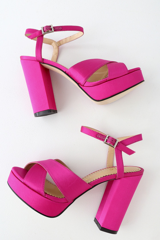 fuchsia satin heels