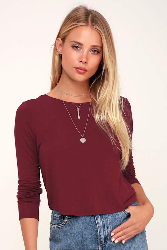 Denine Burgundy Reversible Long Sleeve Top 3