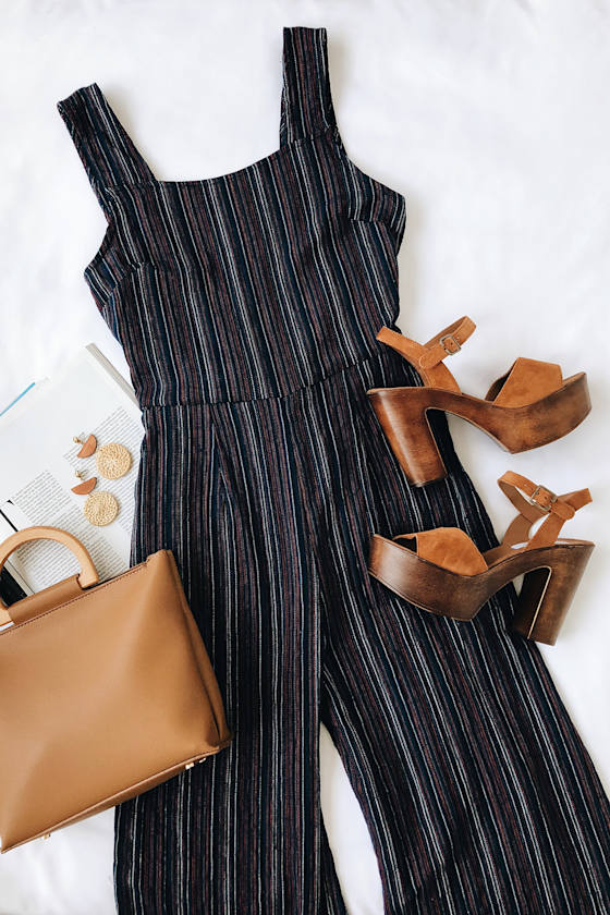 Katherine Navy Blue Multi Stripe Backless Jumpsuit 2