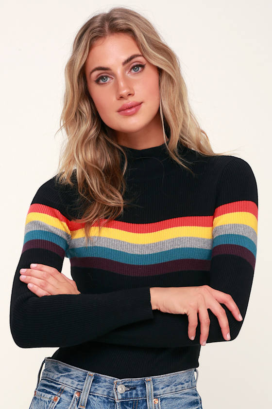 Loki Black Striped Ribbed Sweater Top 3