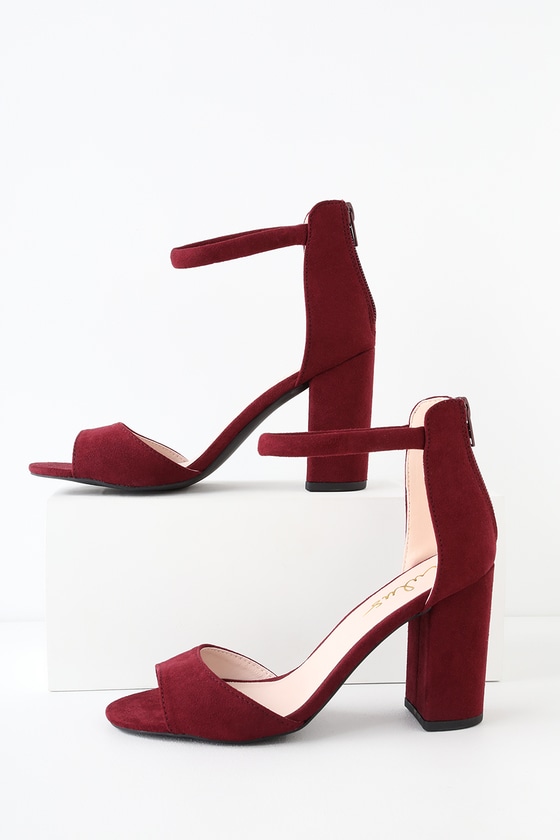 Vintage Peep Toe Stiletto Super High Heel Red Suede Ankle Strap Pumps | Burgundy  heels, Prom shoes, Ankle strap heels