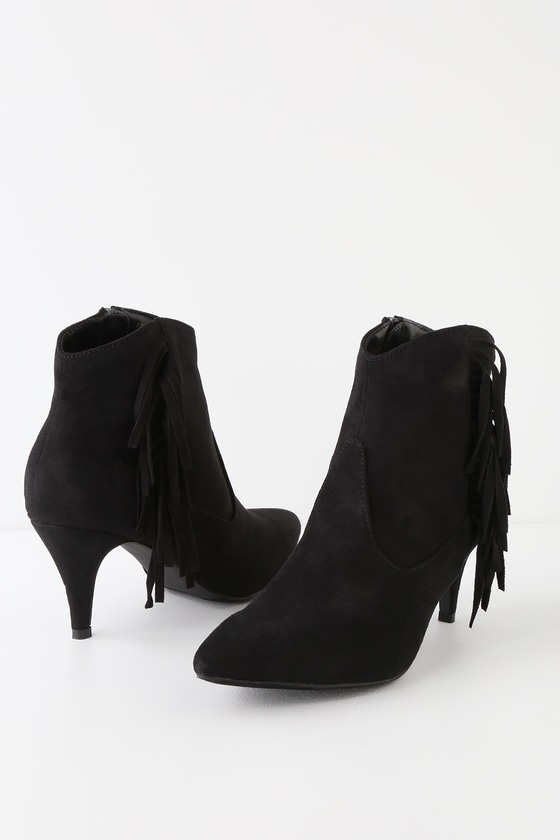 Cute Black Booties Fringe Ankle Booties Suede Ankle Booties Lulus