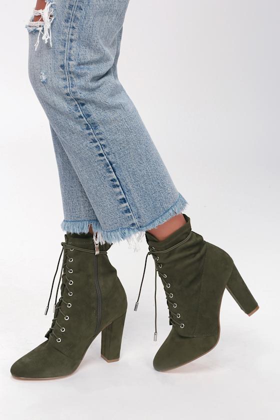 olive lace up booties