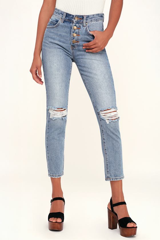 Button Cheeky Light Wash High-Waisted Distressed Jeans 2