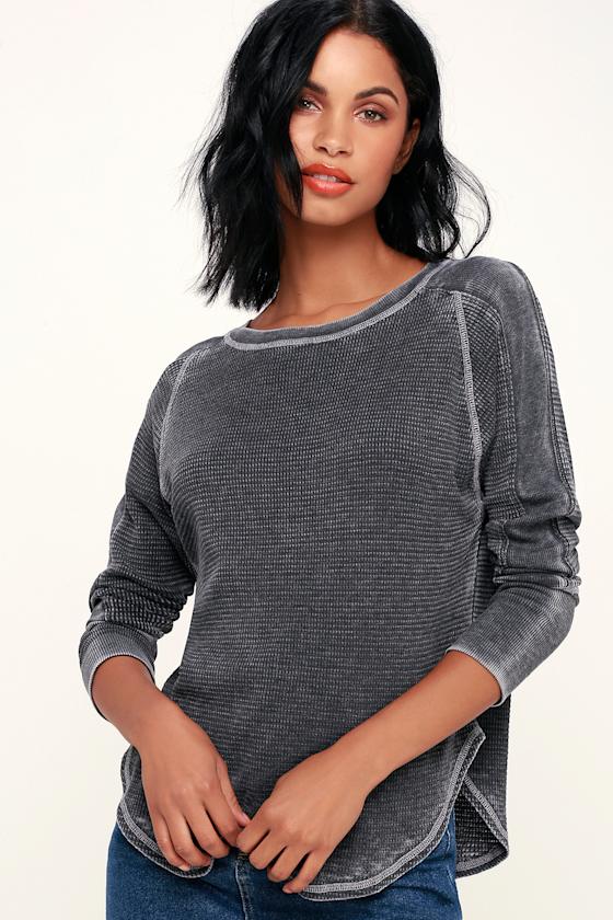 Solomon Washed Black Thermal Long Sleeve Top 1