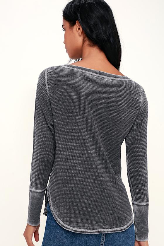 Solomon Washed Black Thermal Long Sleeve Top 2