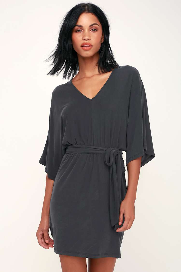Joss Washed Black Kimono Sleeve Mini Dress