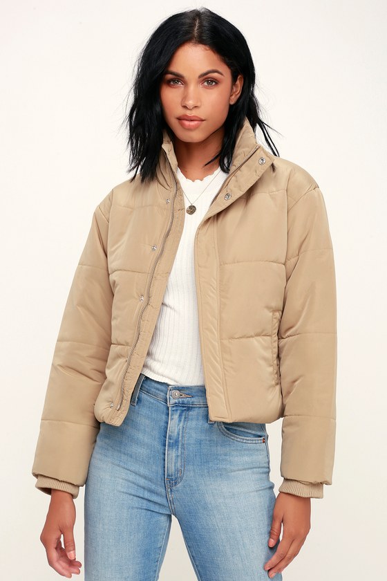 RVCA Eezeh Puffer Jacket - Cropped Puffer Jacket - Beige Jacket