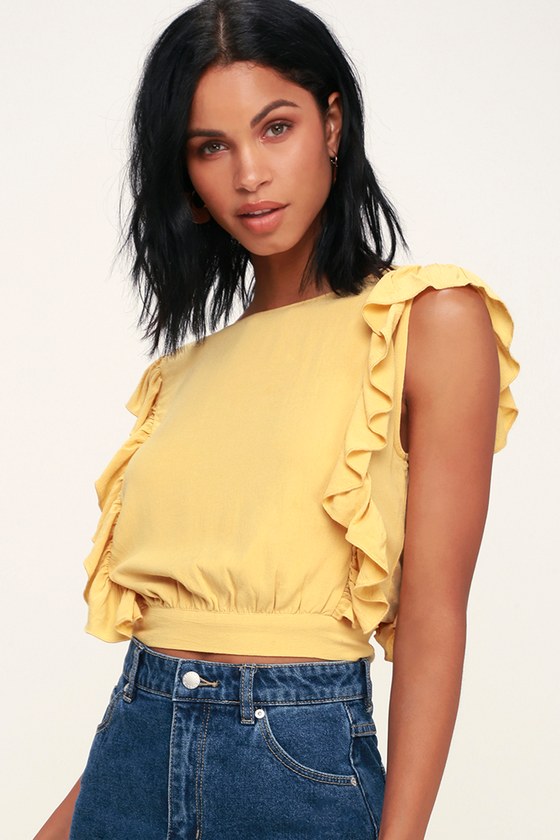 Amuse Society Go West - Yellow Backless Crop Top - Ruffled Top