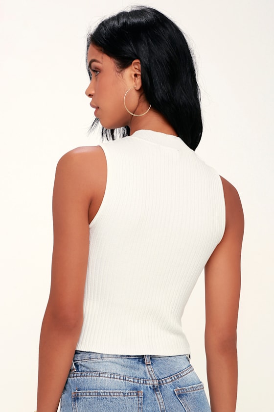 white mock neck top sleeveless