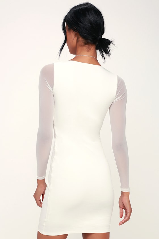 Parisian Nights White Mesh Long Sleeve Bodycon Dress 1