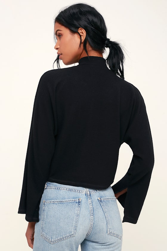 Reid Black Ribbed Mock Neck Sweater Top 3
