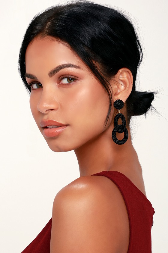 Chic Black Earrings - Beaded Earrings - Beaded Statement Earrings - Lulus