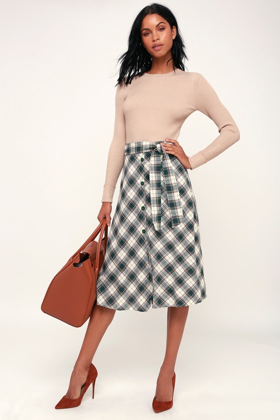 Cute Green Plaid Skirt - Button-Front Skirt - Plaid Midi Skirt - Lulus