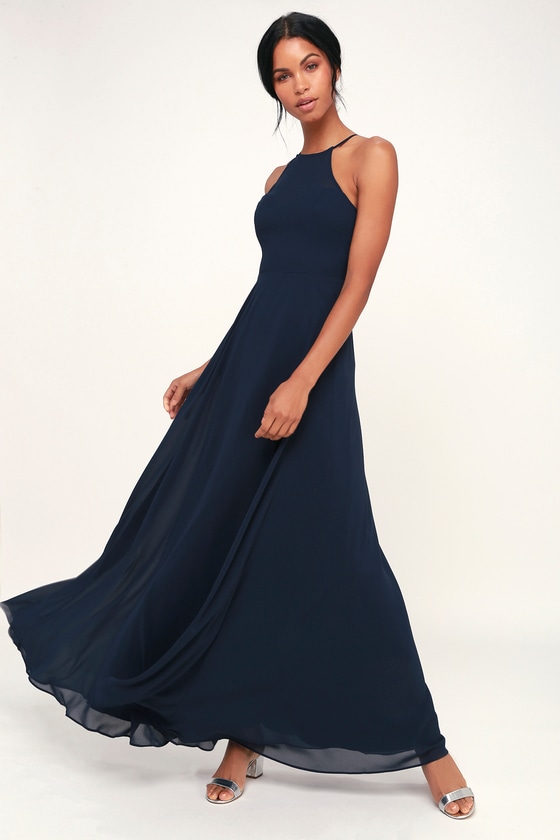 navy blue sleeveless maxi dress