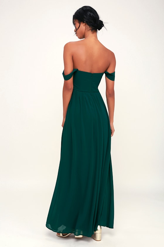 Harmonious Love Forest Green Off-the-Shoulder Maxi Dress 2