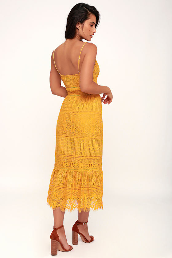 Lovely Mustard Yellow Dress Lace Dress ButtonUp Dress