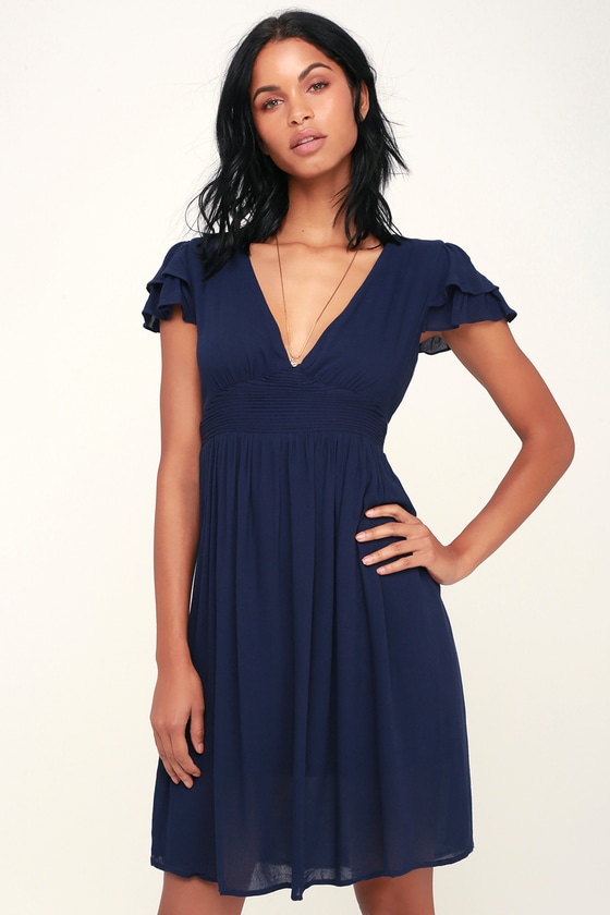 Navy Blue Dress - Short Sleeve Dress ...