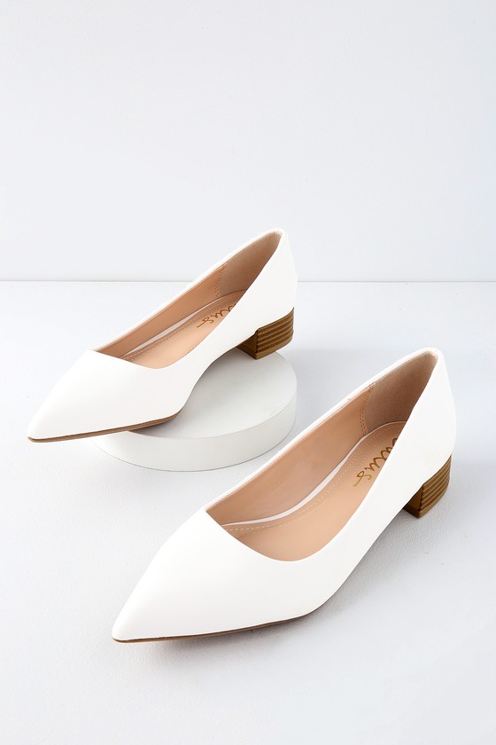 chic white low heels low pointed toe heels vegan leather