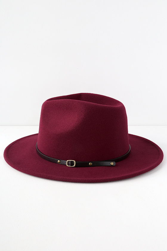 Wide-Brim Hat - Burgundy Fedora Hat