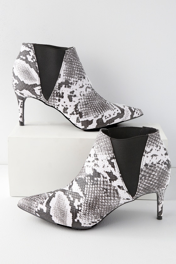 snakeskin booties kitten heel
