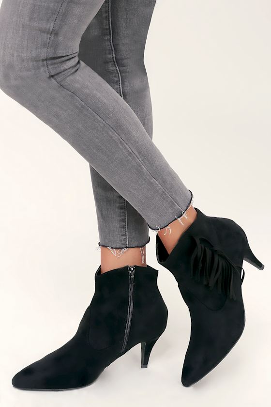 Cheyenne Black Suede Fringe Ankle Booties 5