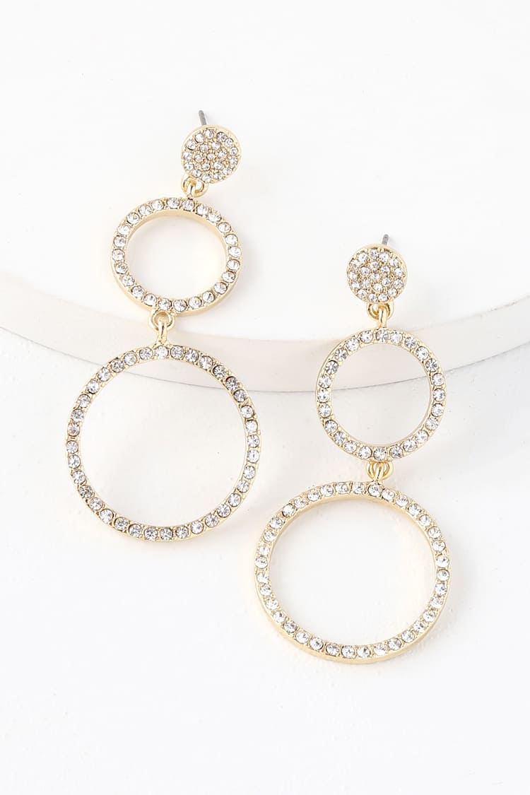 Glam Girl Gold Rhinestone Circle Earrings