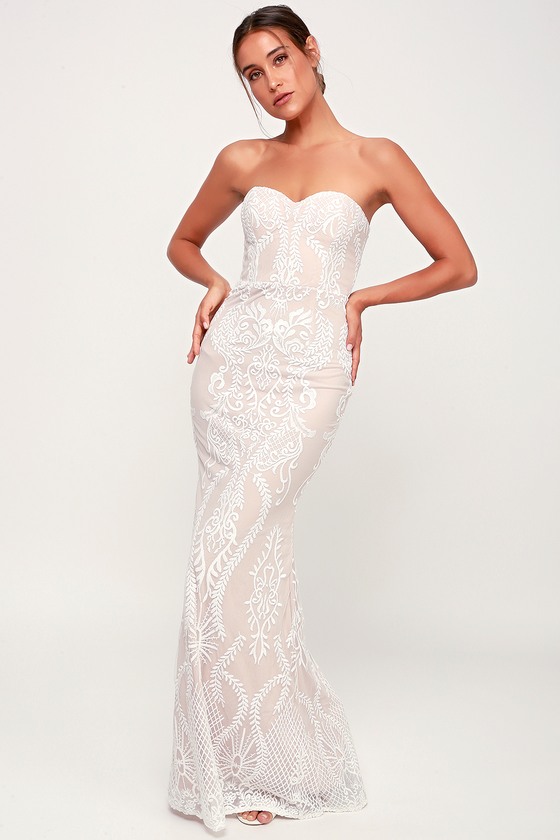 White Lace Strapless Dress