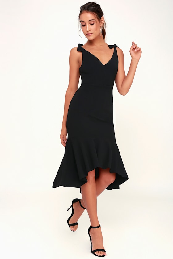 Want You to Want Me Black Trumpet Hem Bodycon Midi Dress 2