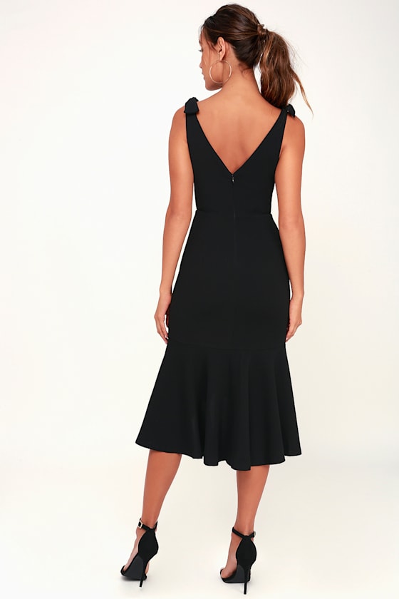 Want You to Want Me Black Trumpet Hem Bodycon Midi Dress 5