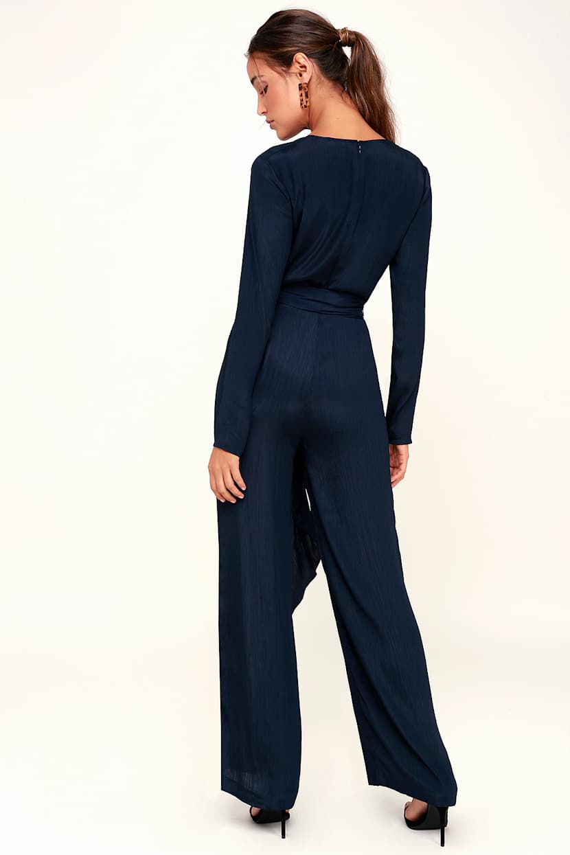 C Meo Eminence Navy Blue Jumpsuit Long Sleeve Jumpsuit Lulus